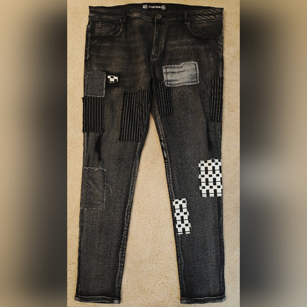 Crysp Denim Black Distressed Patchwork Skinny Jea… - image 1